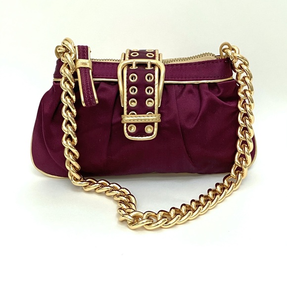 Bordeaux Satin Gold Chain Strap Evening Bag - Picture 8 of 9